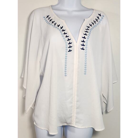 Ariat Tops - Ariat White Embroidered Boho Peasant Blouse Butterfly V-Neck S